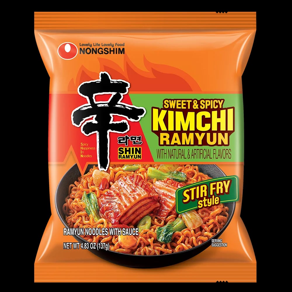 Nongshim Shin Sweet & Spicy Kimchi Stir Fry Ramyun packaging