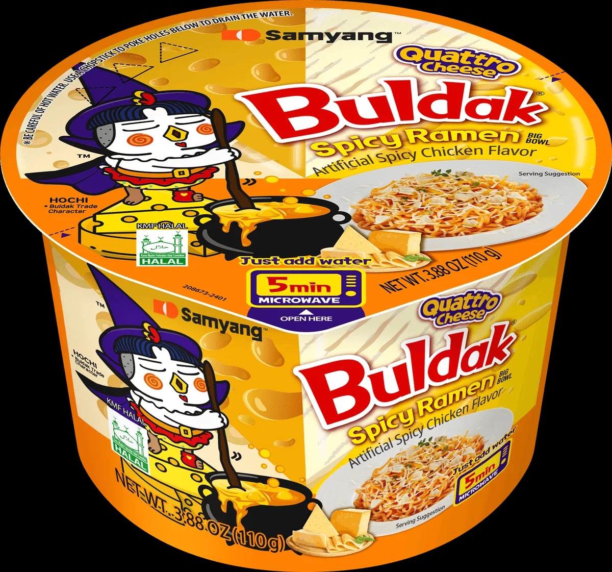 Buldak Quattro Cheese Hot Chicken Flavour Ramen Big Bowl 110 g packaging