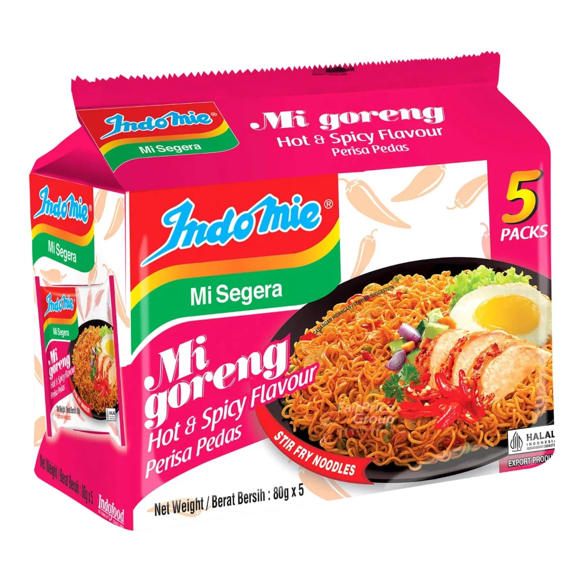Indomie Mi Goreng Hot & Spicy 5-Pack (Indonesian pack) packaging